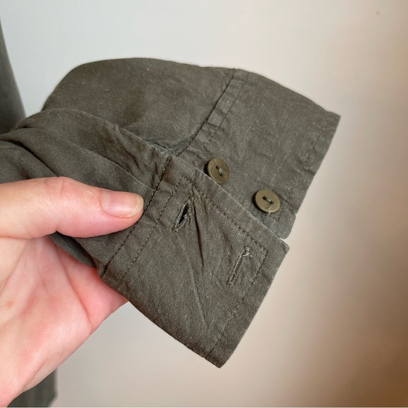 Eileen Fisher Linen Button Down Long Sleeve Shirt Khaki Green Lagenlook Medium - Picture 4 of 8